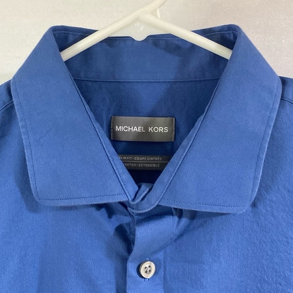 Michael Kors Men's Extra Large Blue Slim Fit Button Down Long Sleeve Dress Shirt - Picture 9 of 12